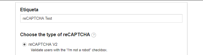 Pilih tipe reCAPTCHA yang hendak ditambahkan